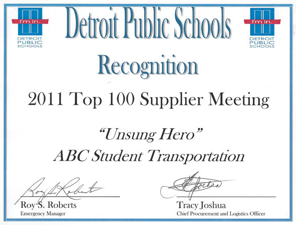 First-ever DPS "Unsung Hero" Award given to ABC Student Transportation
